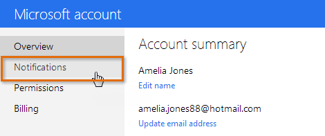 Screenshot of Microsoft account