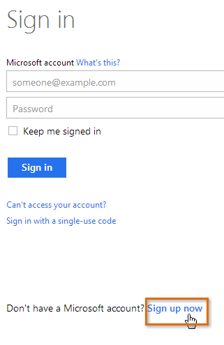 Screenshot of Microsoft Account Sign Up Page