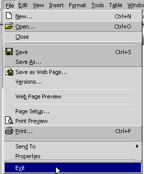 File menu with exit selected