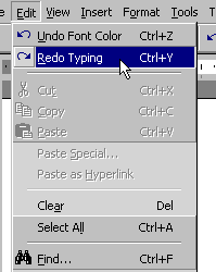 Edit menu with redo typing included