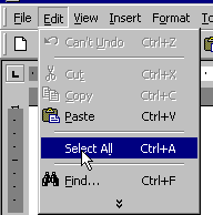 Edit Menu with Select All selected