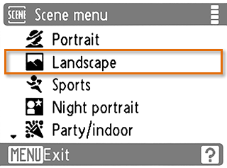 Selecting the Landscape scene mode