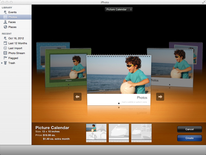Creating a calendar in iPhoto