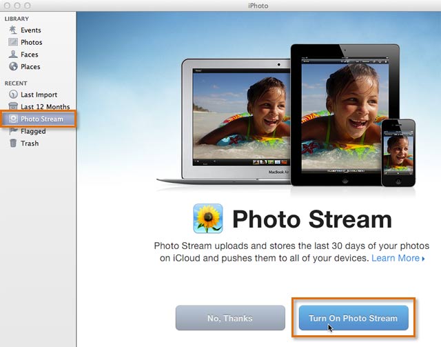 Turning on Photo Stream