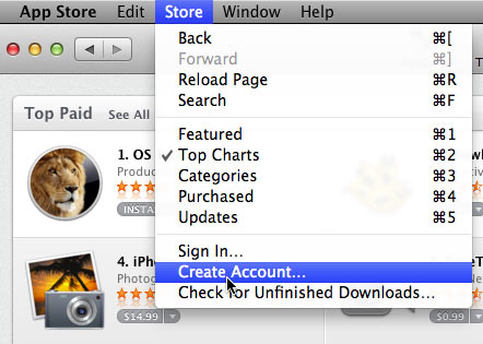 Creating an Apple ID in the Mac App Store