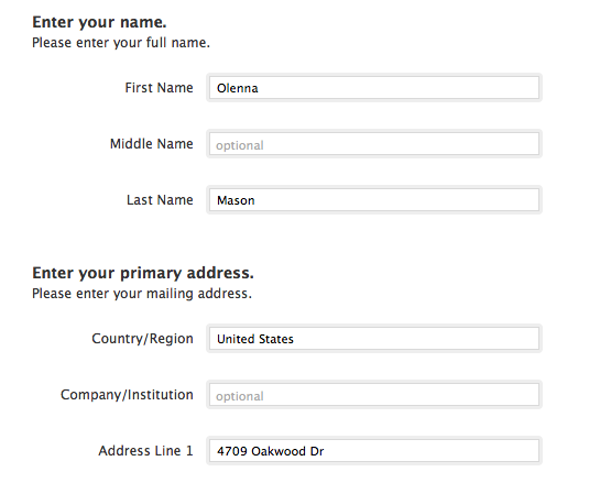 Typing a name and address