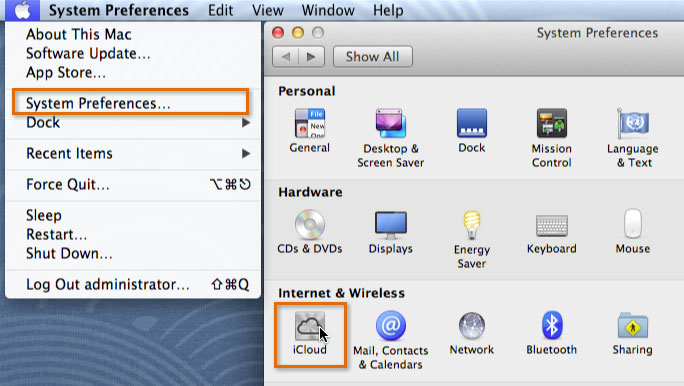 Opening the iCloud settings on a Mac