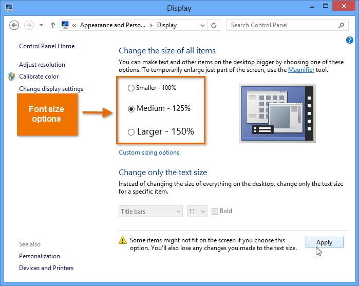 windows 8 text size