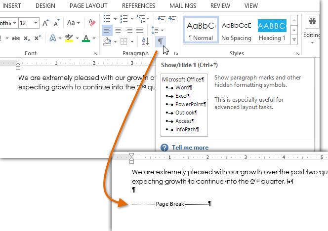 word formatting marks 2013