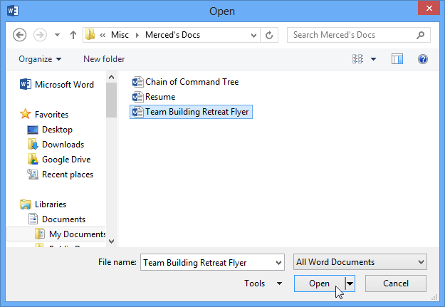 how to open new document in word from existing document