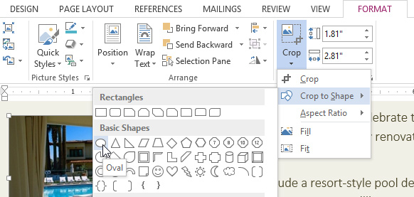 keyboar dcommand to crop in word