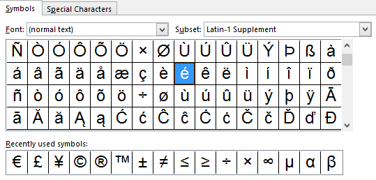 microsoft word formatting symbols list