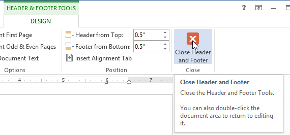 how to exit header and footer in word