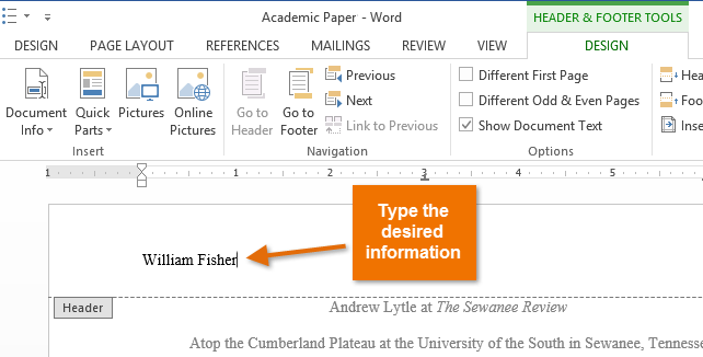 how to use headers in word 2013