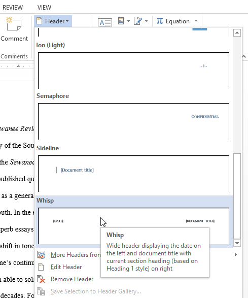 Screenshot of Word 2013