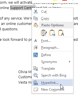 how to create a hyperlink in word 2013