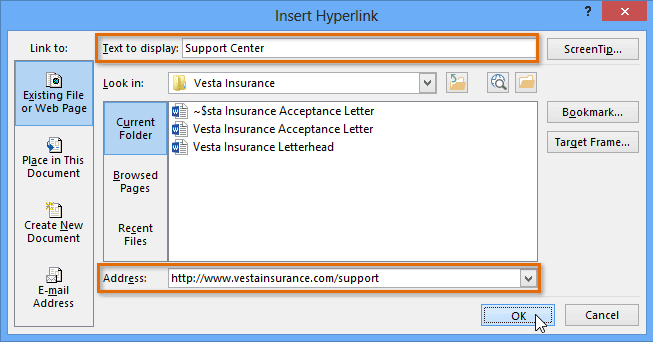 how do i create a hyperlink in word document