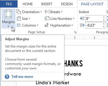 change layout of one page in word 2013