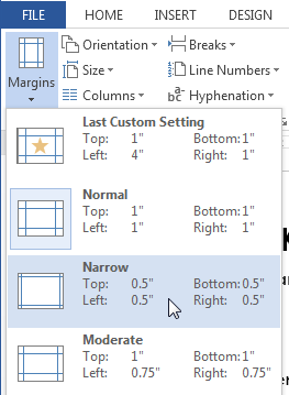 normal margins for word