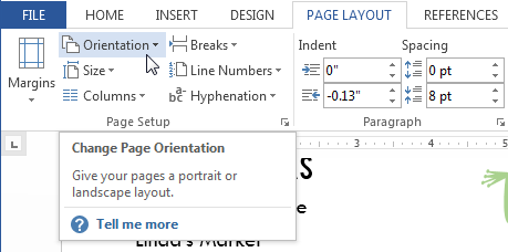 change orientation of one page in word file