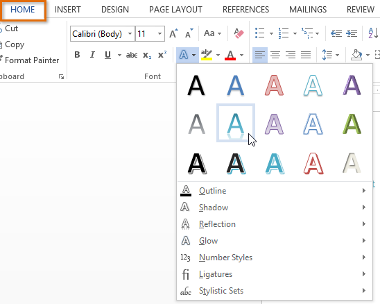 Screenshot of Word 2013