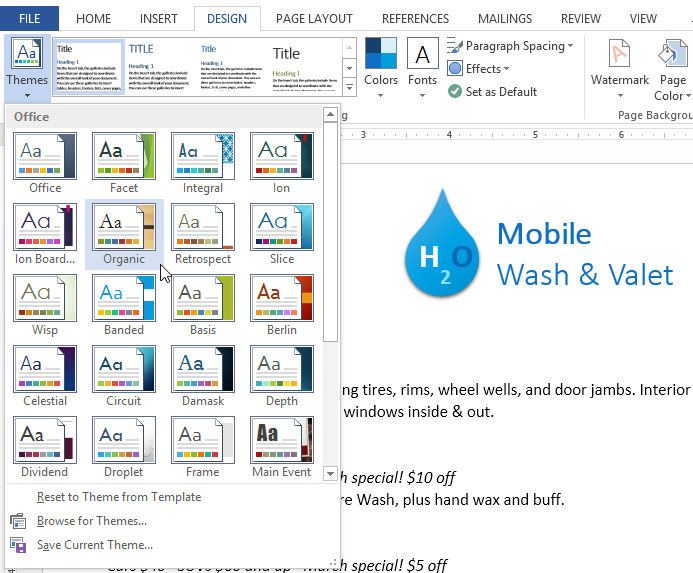 microsoft word 2016 themes celestial