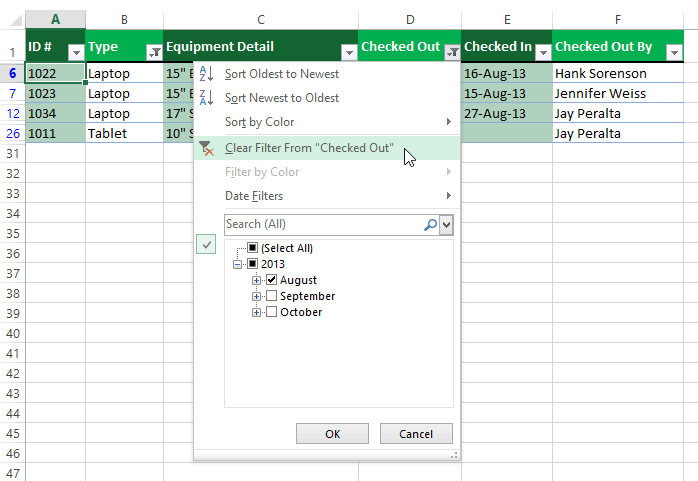 Ảnh chụp màn hình của Excel 2013