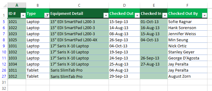 Ảnh chụp màn hình của Excel 2013