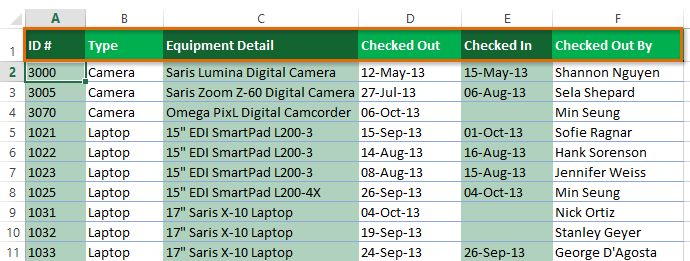 Ảnh chụp màn hình của Excel 2013