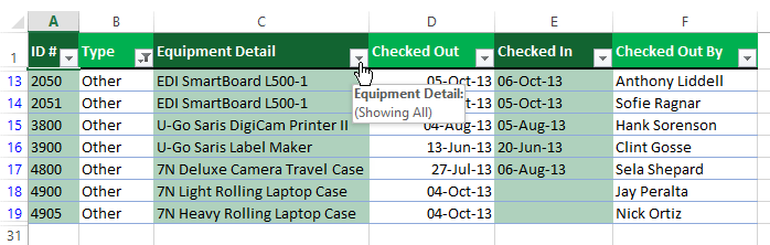 Screenshot of Excel 2013