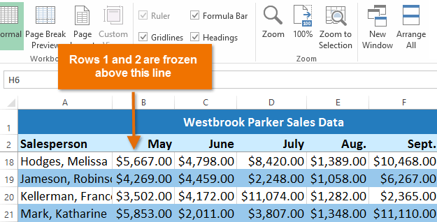 how to freeze multiple frames in excel