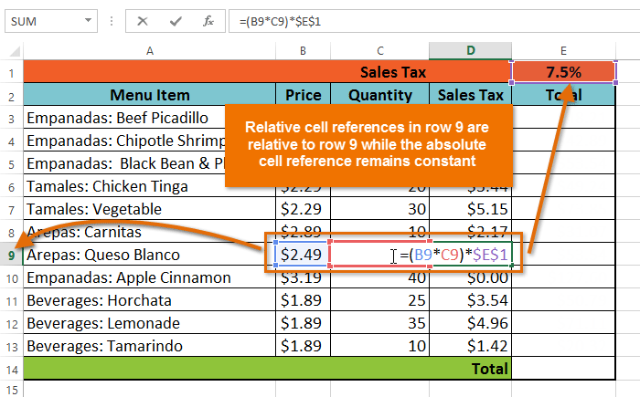 define relative cell reference excel