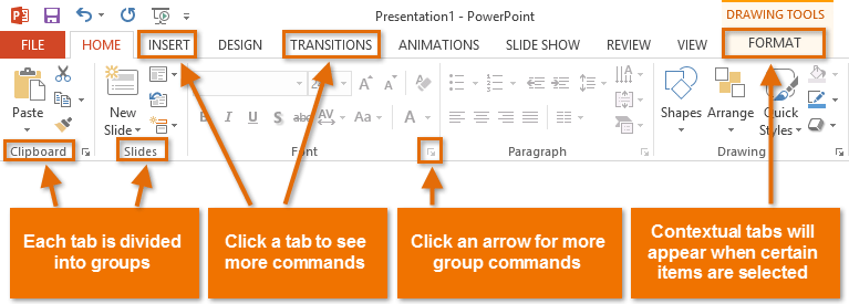 powerpoint ribbon tabs