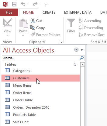 Screenshot of Access 2013