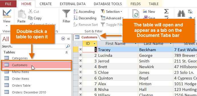 Access 2013 Working with Tables