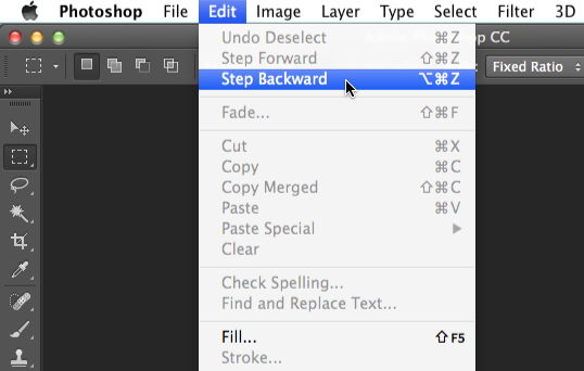 mac keys for step backwards in photoshop