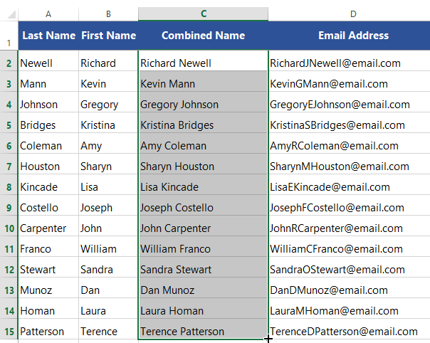 How to create a name list by merging cells in excel - organicholden