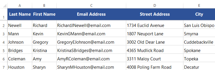 Excel Formulas Using CONCATENATE to Combine Names