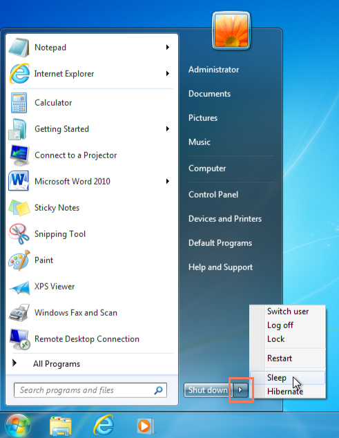 Windows 7的屏幕截图