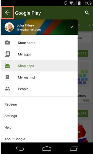 opening the play store menu