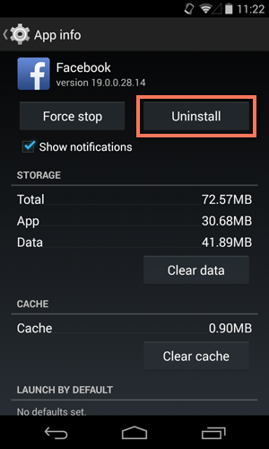 uninstalling an app from your settings