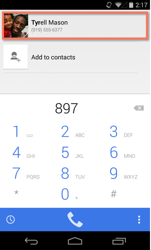 accessing a contact from the phone app