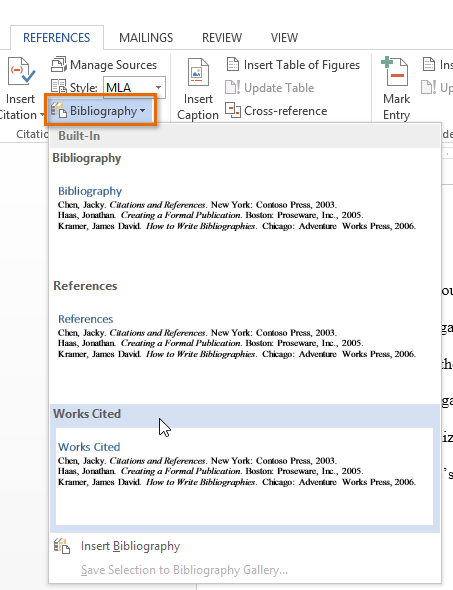 update the bibliography in word 365