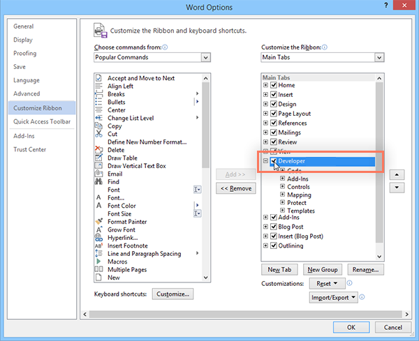 tabbing from form fields in word 2016