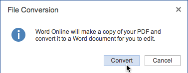 selecting Convert from the Word Online dialog box