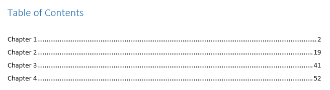 how to format table of contents word