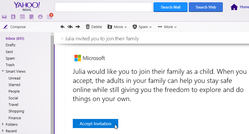 email confrimation for a new family user