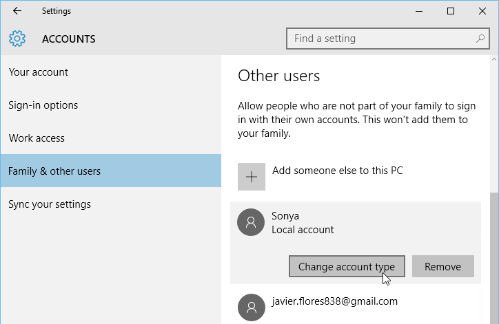 changing a user's account type