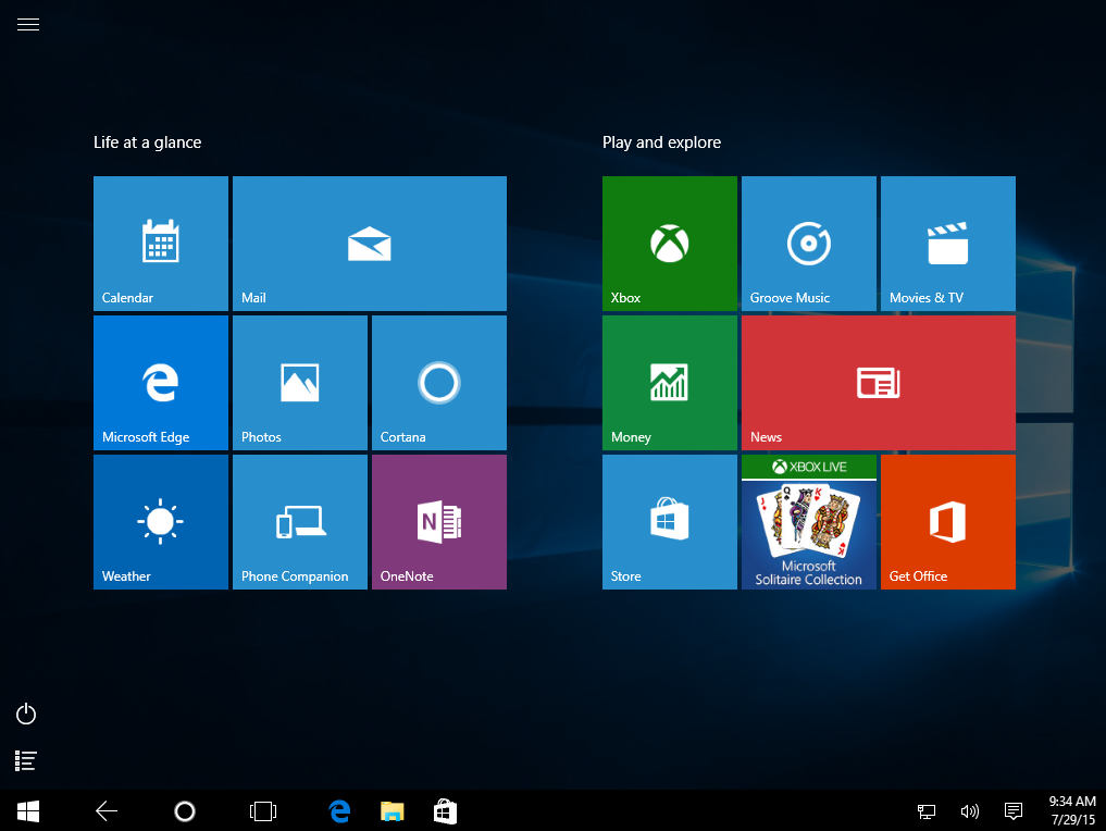 tablet mode in Windows 10