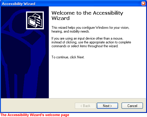 Accessibility Wizard's welcome page